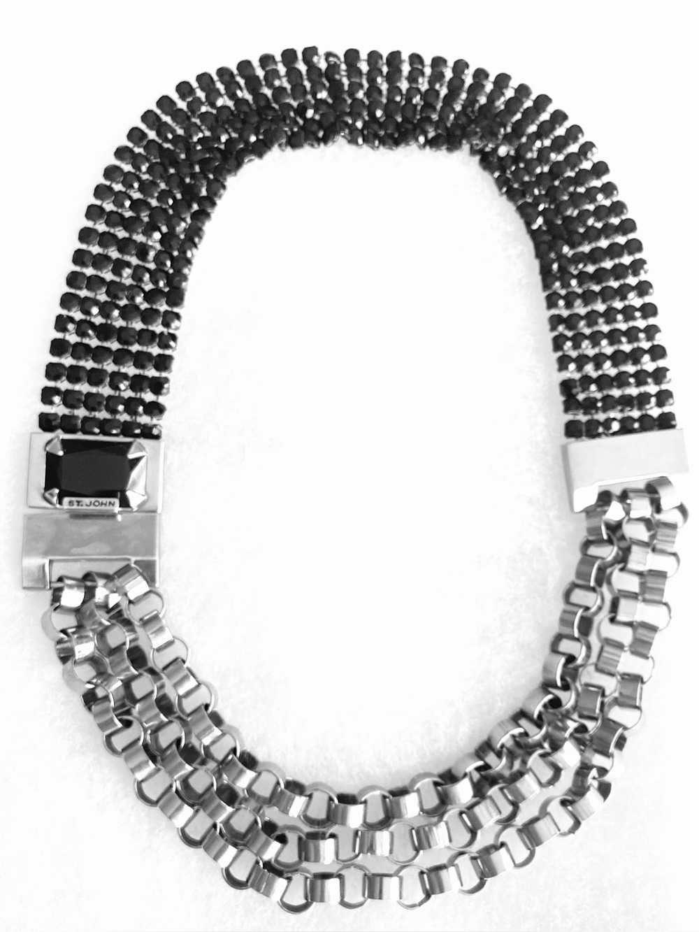 St John Vintage Chunky Black Crystal Art Deco Multi Strand Collar Necklace